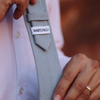 Blue tie with a matchsox label